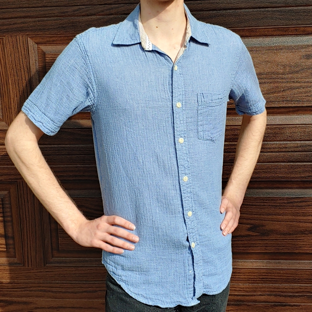Club Room Button-Up Blue Short Sleeve Shirt